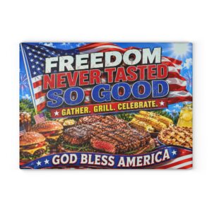 Freedom Never Tasted So Good™ Memory Board | Patriotic BBQ Serving Platter | American Cookout Keepsake Gift | 11" x 15" Rectangle Glass Board  $59.99 • Complimentary Shipping Included 🎁