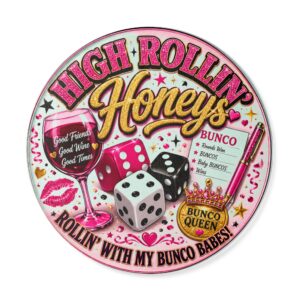 High Rollin' Honeys™ | Bunco Queen Memory Board | Round Glass Serving Platter