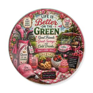 Life Is Better On The Green™ | Golf Friends Memory Board | Round Glass Serving Platter