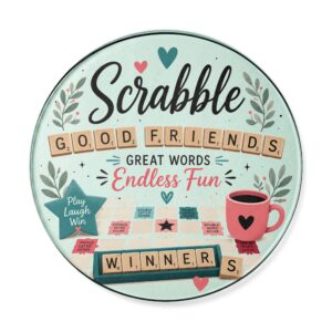 Scrabble Night Memory Board™ | Good Friends, Great Words & Endless Fun | Round Glass Game Night Gift