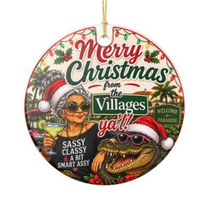 Merry Christmas from The Villages Y’all! | Double-Sided Florida Christmas Ornament | The Villages Holiday Keepsake | Free Shipping